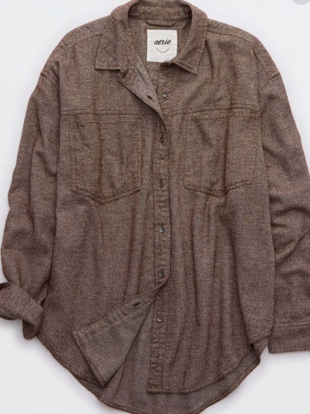 Aerie Anytime Fave Twill Shirt Brown Canyon Sun - Picture 3 of 4